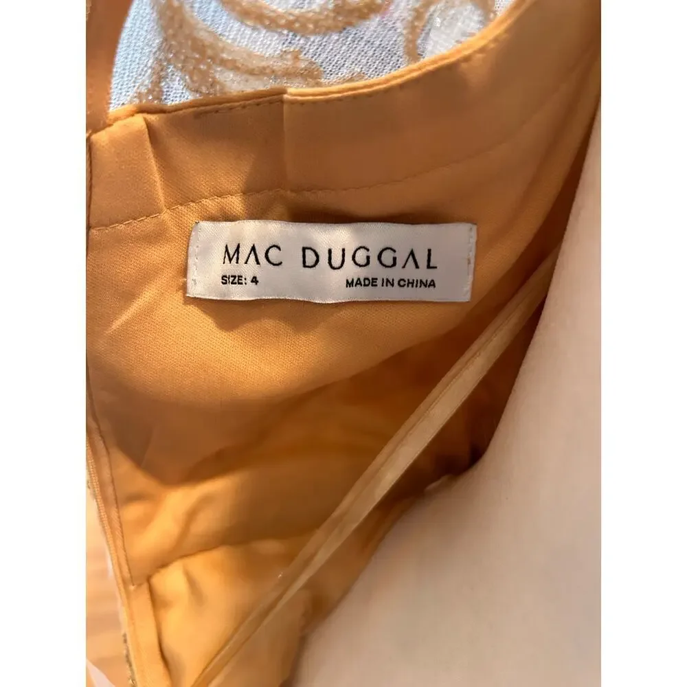 NWT Mac Duggal Gold Overlay Long Sleeve High Neck Floor Length Gown US‎ 4 - Picture 6 of 14